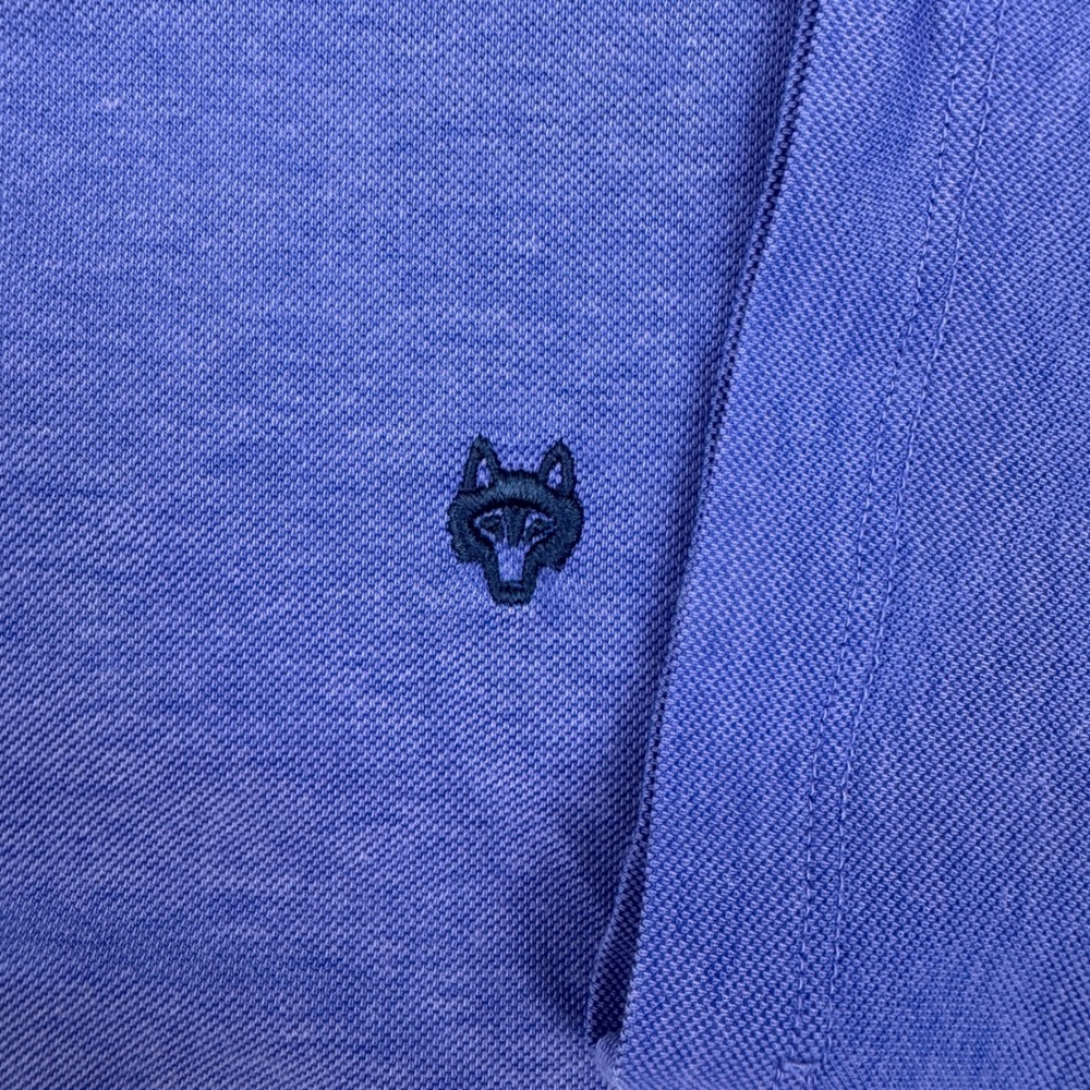 Greyson Mens S Short Sleeve Wolf Logo Pique Polo Shirt Purple Blue Heather Golf - Picture 3 of 7